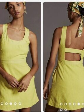 NWT Maeve by Anthropologie Sleeveless Lime Square-Back Mini Dress